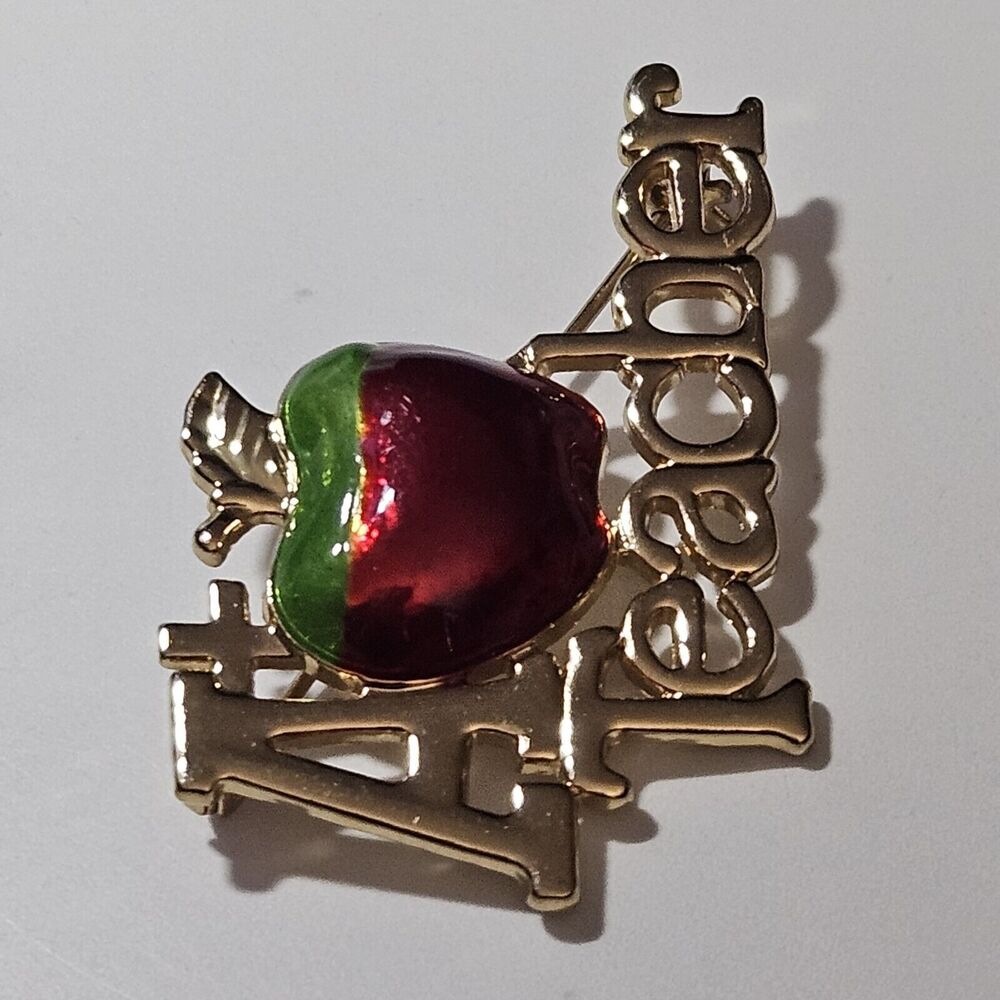 Vintage Danecraft Gold tone Red Enamel A+ Teacher Apple Brooch Pin - Picture 10 of 10